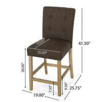 Sika Counter Height Stool Chair Set of 2, Dark Brown Fabric, Natural Wood -BM323411