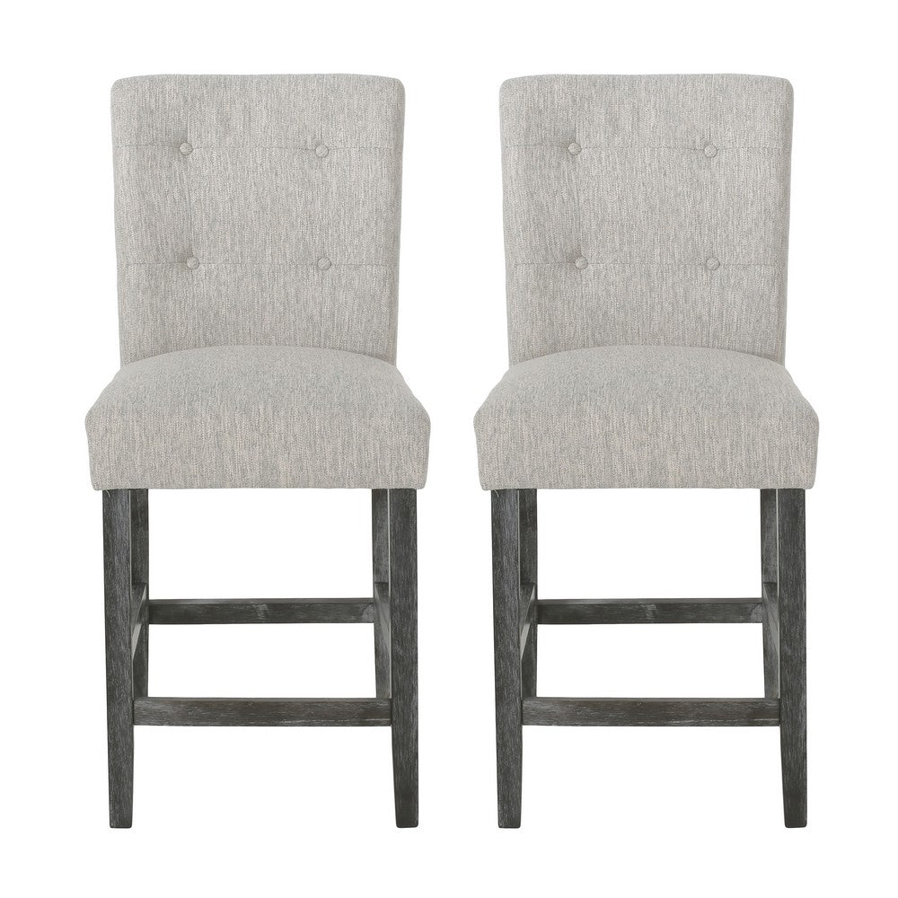 Sika Counter Height Stool Chair Set of 2, Tufted Light Gray, Charcoal Wood -BM323412