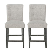Sika Counter Height Stool Chair Set of 2, Tufted Light Gray, Charcoal Wood -BM323412