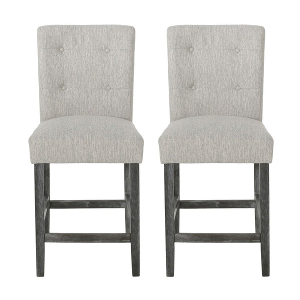 Sika Counter Height Stool Chair Set of 2, Tufted Light Gray, Charcoal Wood -BM323412