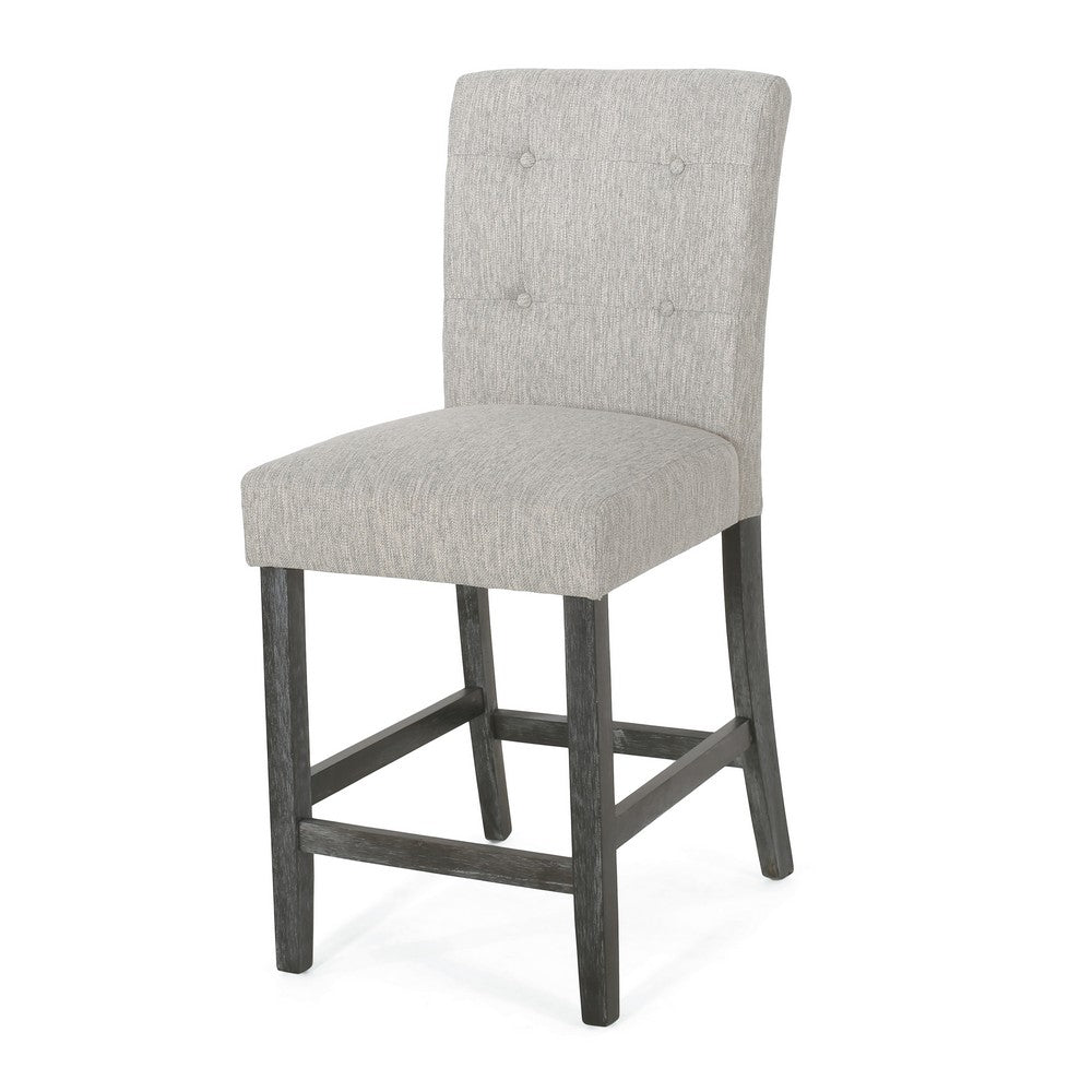 Sika Counter Height Stool Chair Set of 2, Tufted Light Gray, Charcoal Wood -BM323412