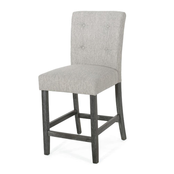 Sika Counter Height Stool Chair Set of 2, Tufted Light Gray, Charcoal Wood -BM323412