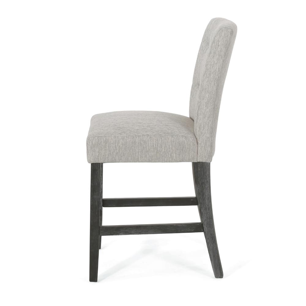 Sika Counter Height Stool Chair Set of 2, Tufted Light Gray, Charcoal Wood -BM323412