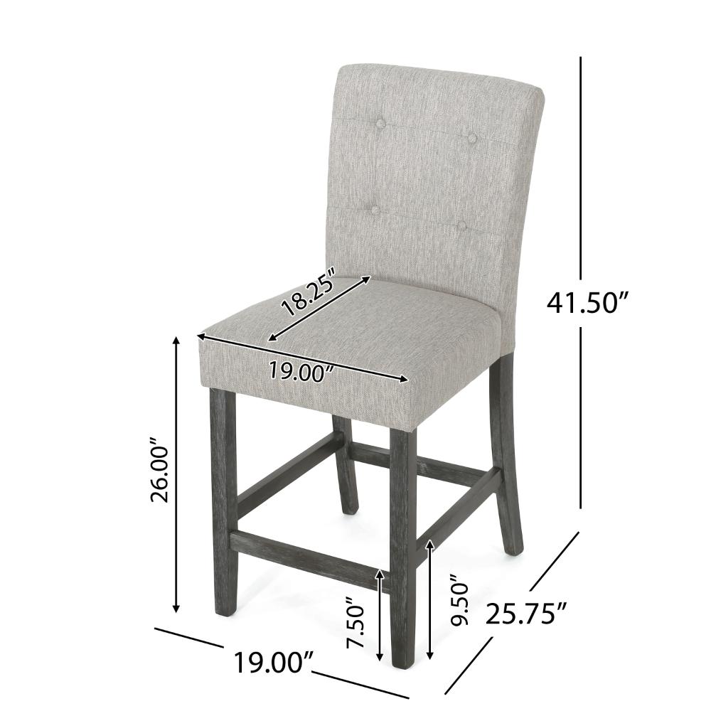 Sika Counter Height Stool Chair Set of 2, Tufted Light Gray, Charcoal Wood -BM323412