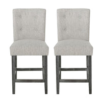 Sika Counter Height Stool Chair Set of 2, Tufted Light Gray, Charcoal Wood