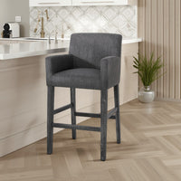 Rekah Barstool Chair, Charcoal Fabric and Wood Frame, Soft Cushioning -BM323413