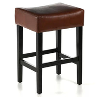 Piya Counter Stool Set of 2, Backless, Brown Bonded Leather, Black Legs -BM323414