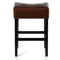 Piya Counter Stool Set of 2, Backless, Brown Bonded Leather, Black Legs -BM323414