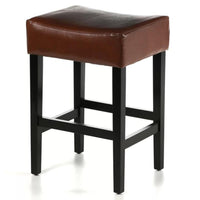 Piya Counter Stool Set of 2, Backless, Brown Bonded Leather, Black Legs -BM323414