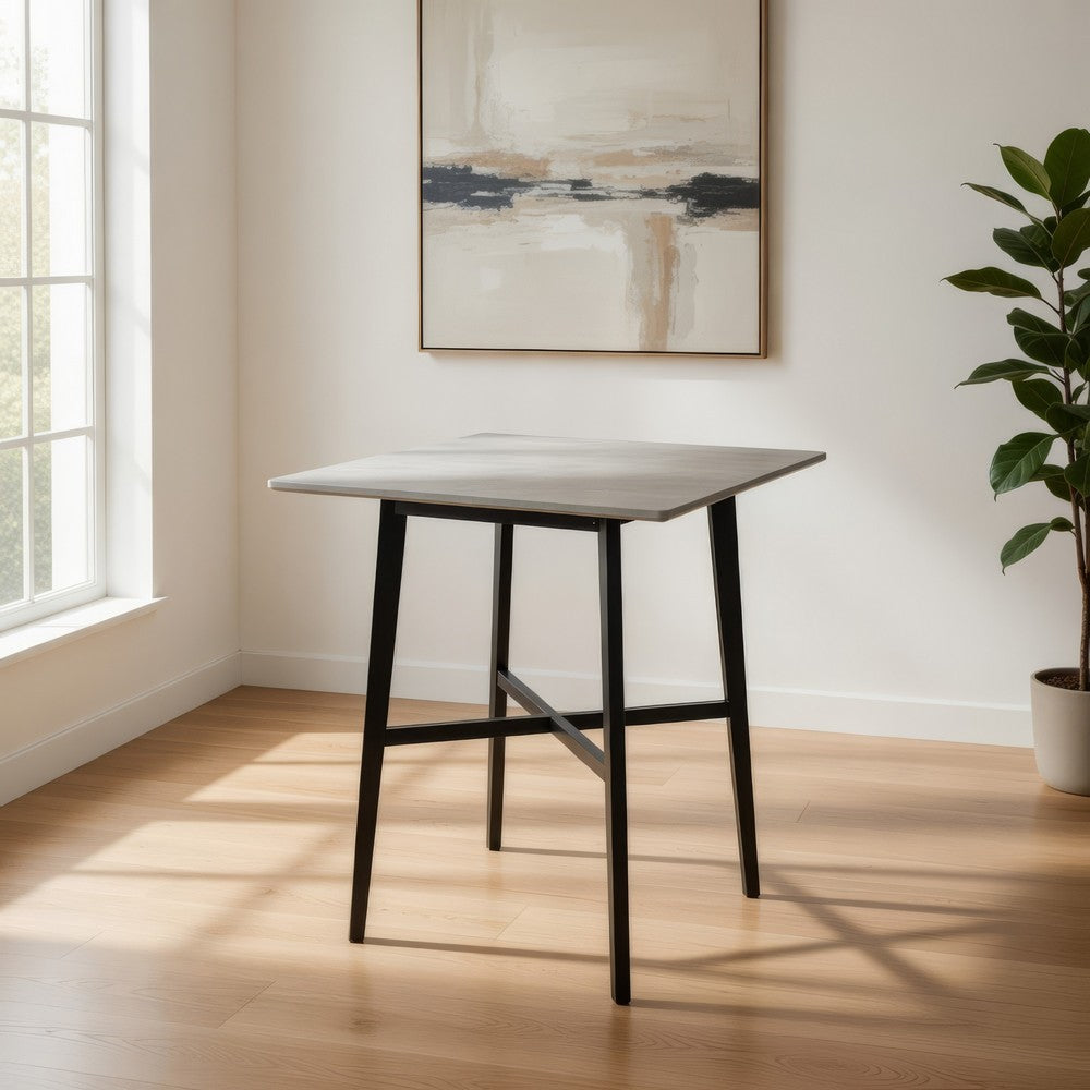 Ashi Bar Height Dining Table, 31 Inch, White Laminate, Black Wood Frame -BM323418