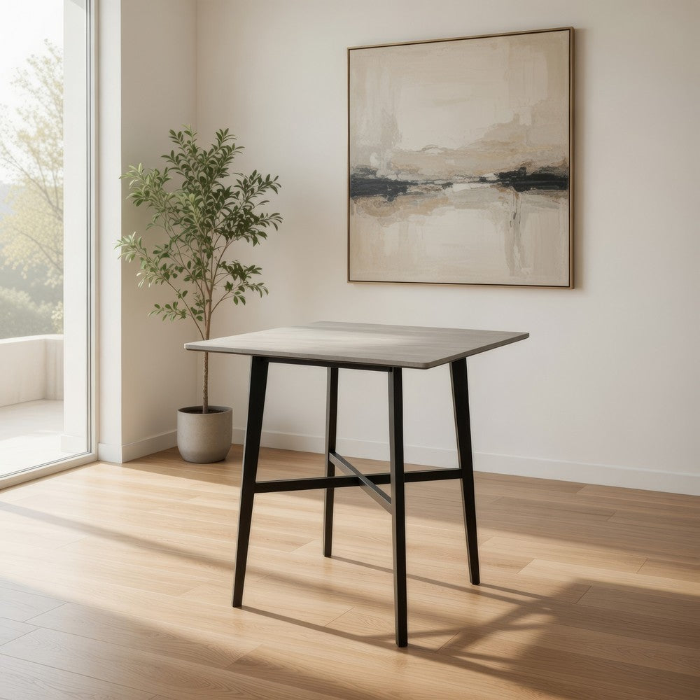Ashi Bar Height Dining Table, 31 Inch, White Laminate, Black Wood Frame -BM323418