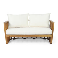 Cloe 2pc Outdoor Loveseat and Coffee Table Set, Beige, Brown Acacia Wood -BM323420