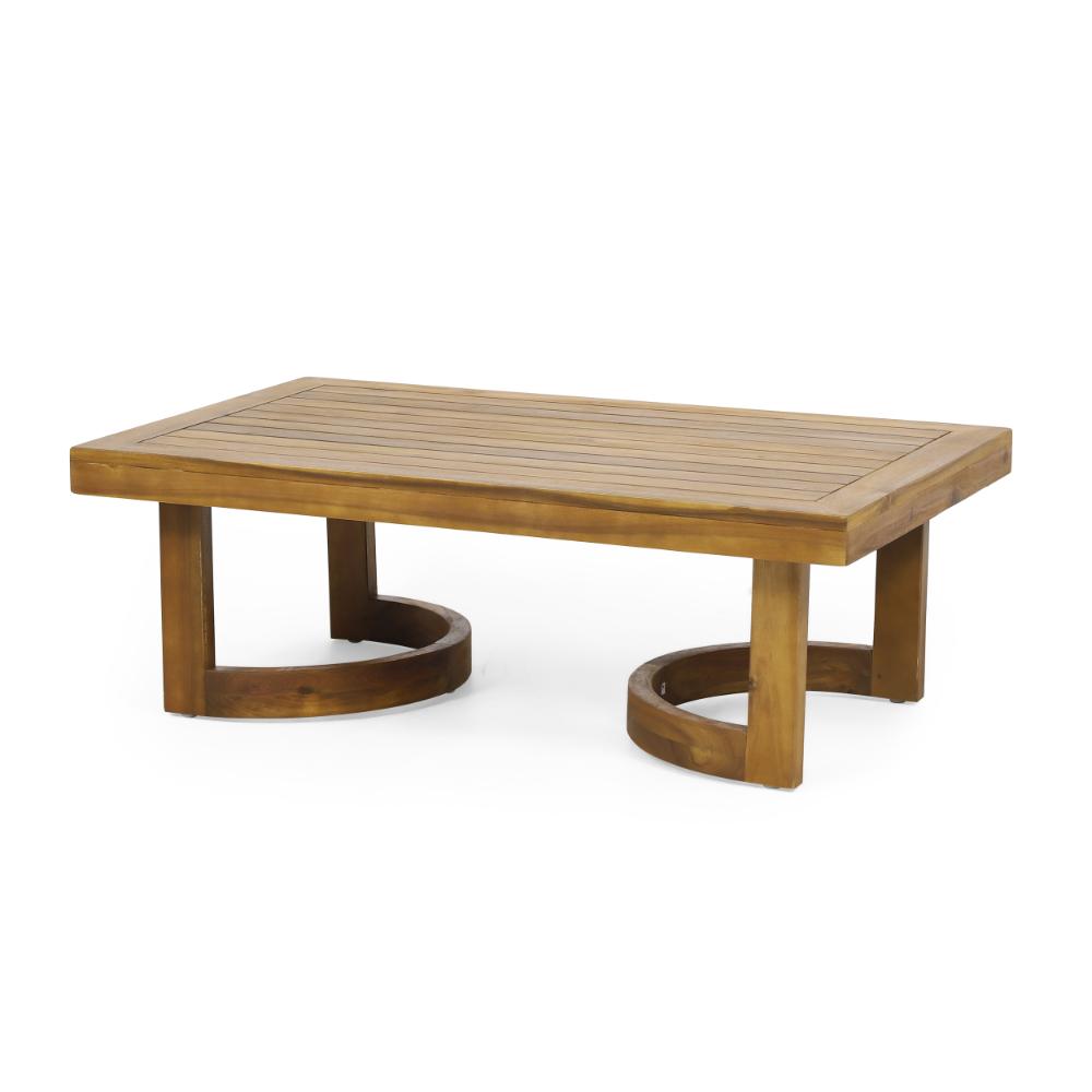 Cloe 2pc Outdoor Loveseat and Coffee Table Set, Beige, Brown Acacia Wood -BM323420