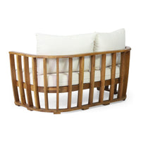 Cloe 2pc Outdoor Loveseat and Coffee Table Set, Beige, Brown Acacia Wood -BM323420