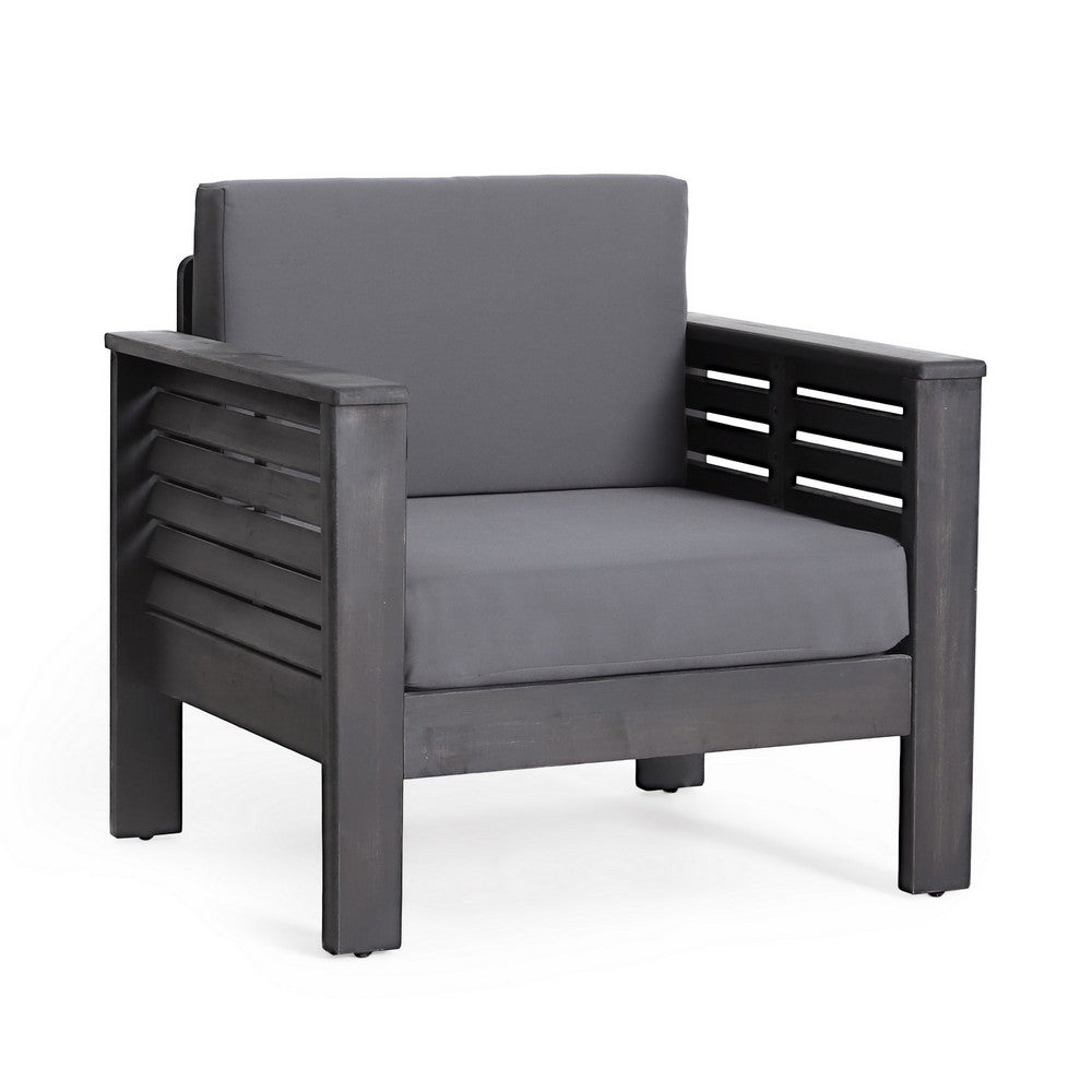 Siyal Outdoor Club Accent Chair Set of 2, Soft Dark Gray, Acacia Wood -BM323421