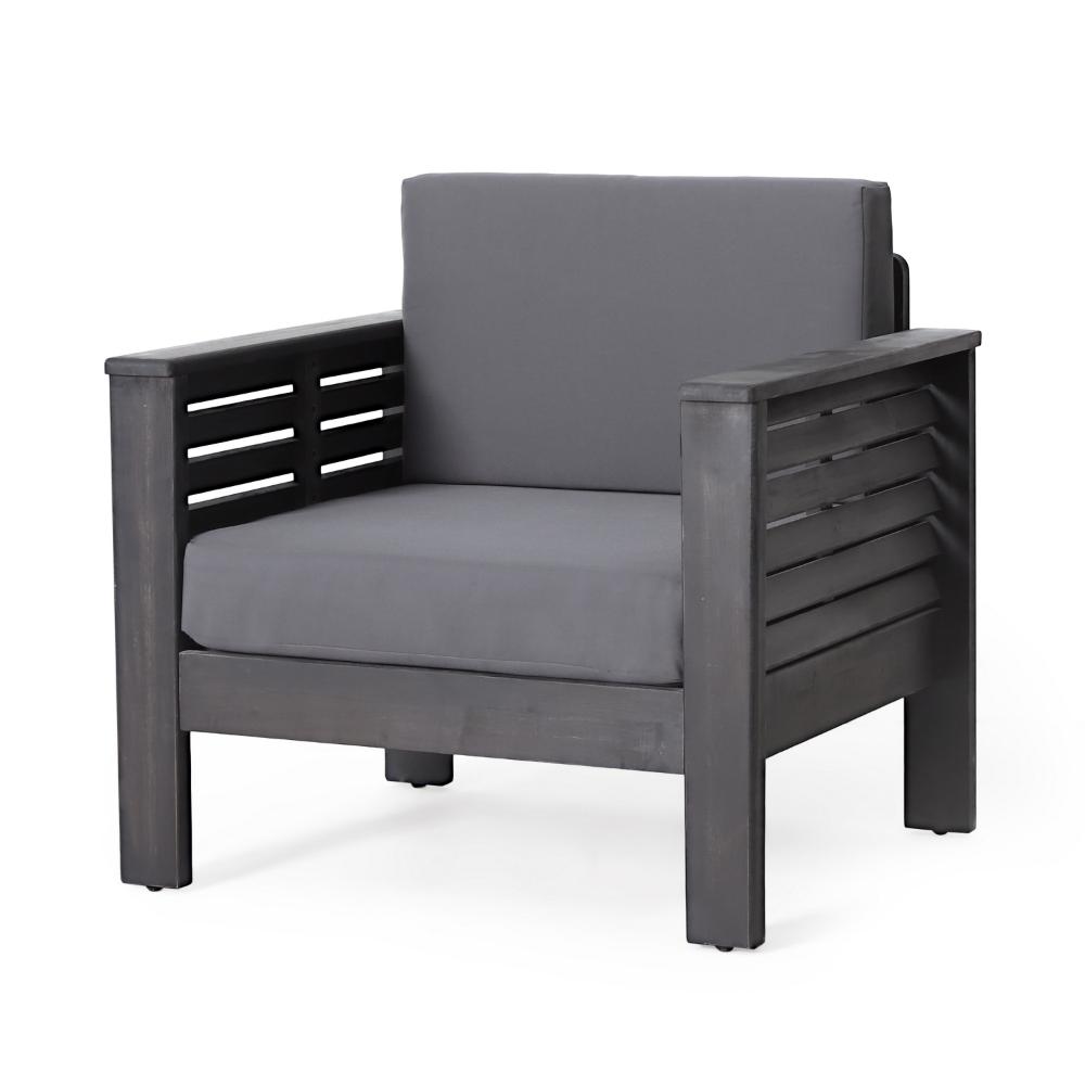 Siyal Outdoor Club Accent Chair Set of 2, Soft Dark Gray, Acacia Wood -BM323421