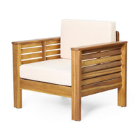 Siyal Outdoor Club Accent Chair Set of 2, Soft Beige, Brown Acacia Wood -BM323422