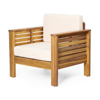Siyal Outdoor Club Accent Chair Set of 2, Soft Beige, Brown Acacia Wood -BM323422