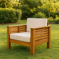 Siyal Outdoor Club Accent Chair Set of 2, Soft Beige, Brown Acacia Wood -BM323422