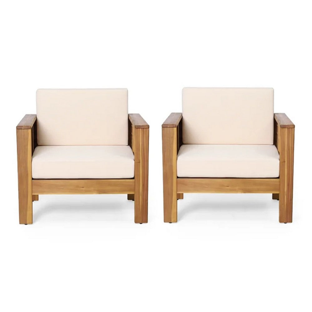 Siyal Outdoor Club Accent Chair Set of 2, Soft Beige, Brown Acacia Wood -BM323422