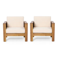 Siyal Outdoor Club Accent Chair Set of 2, Soft Beige, Brown Acacia Wood -BM323422