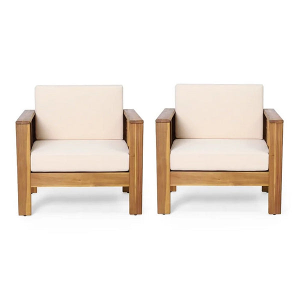 Siyal Outdoor Club Accent Chair Set of 2, Soft Beige, Brown Acacia Wood -BM323422