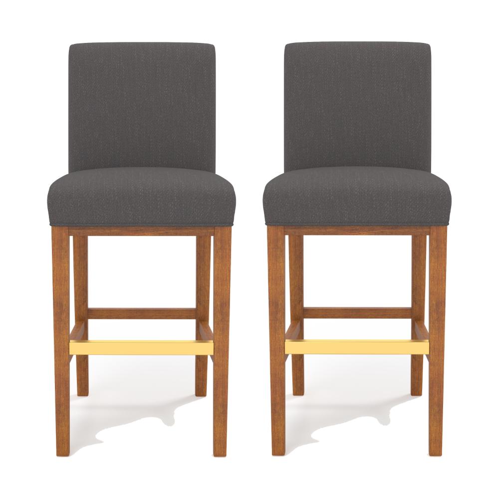 Leman Barstool Chair, Dark Gray, Brown Solid Wood, Gold Metal Footrest -BM323423