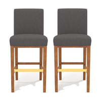 Leman Barstool Chair, Dark Gray, Brown Solid Wood, Gold Metal Footrest -BM323423