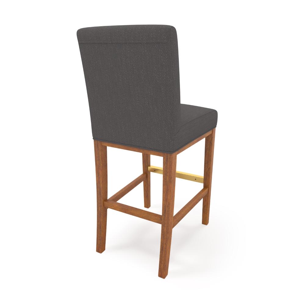 Leman Barstool Chair, Dark Gray, Brown Solid Wood, Gold Metal Footrest -BM323423
