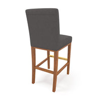 Leman Barstool Chair, Dark Gray, Brown Solid Wood, Gold Metal Footrest -BM323423