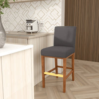 Leman Barstool Chair, Dark Gray, Brown Solid Wood, Gold Metal Footrest -BM323423