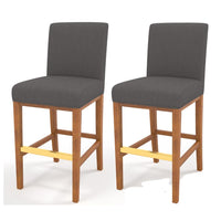 Leman Barstool Chair, Dark Gray, Brown Solid Wood, Gold Metal Footrest