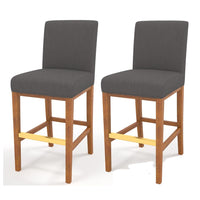 Leman Barstool Chair Set of 2, Dark Gray, Brown Solid Wood, Metal Footrest