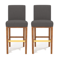 Leman Barstool Chair Set of 2, Dark Gray, Brown Solid Wood, Metal Footrest -BM323424
