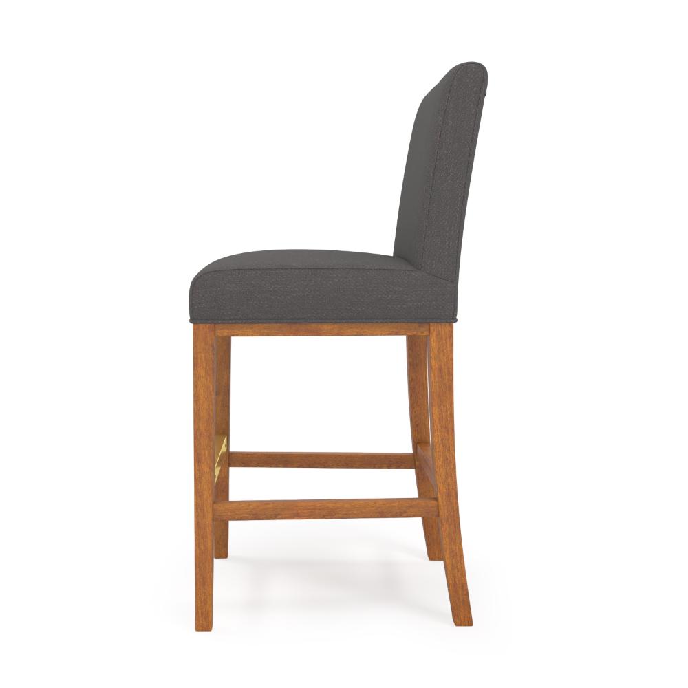 Leman Barstool Chair Set of 2, Dark Gray, Brown Solid Wood, Metal Footrest -BM323424