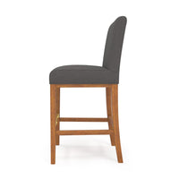Leman Barstool Chair Set of 2, Dark Gray, Brown Solid Wood, Metal Footrest -BM323424