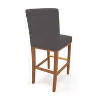 Leman Barstool Chair Set of 2, Dark Gray, Brown Solid Wood, Metal Footrest -BM323424