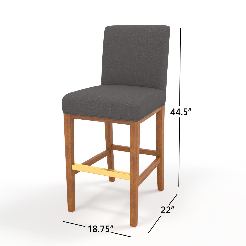 Leman Barstool Chair Set of 2, Dark Gray, Brown Solid Wood, Metal Footrest -BM323424