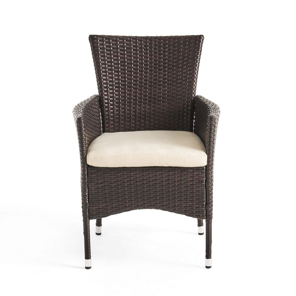Clem Dining Chair Set of 2, Beige, Outdoor Dark Brown Wicker, Iron Frame -BM323426