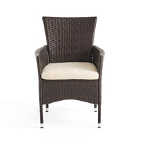 Clem Dining Chair Set of 2, Beige, Outdoor Dark Brown Wicker, Iron Frame -BM323426