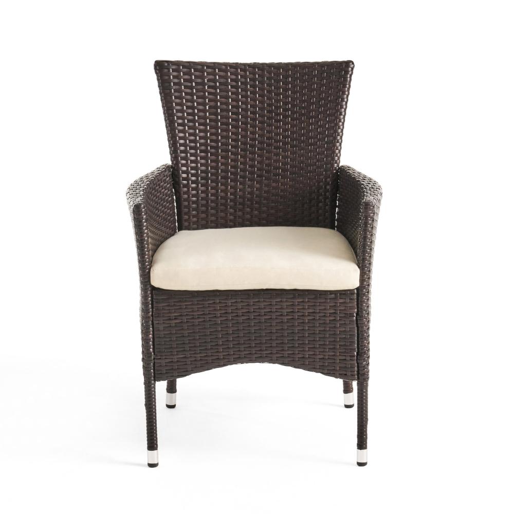 Clem Dining Chair Set of 2, Beige, Outdoor Dark Brown Wicker, Iron Frame -BM323426