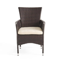 Clem Dining Chair Set of 2, Beige, Outdoor Dark Brown Wicker, Iron Frame -BM323426