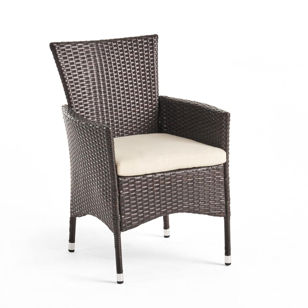 Clem Dining Chair Set of 2, Beige, Outdoor Dark Brown Wicker, Iron Frame -BM323426