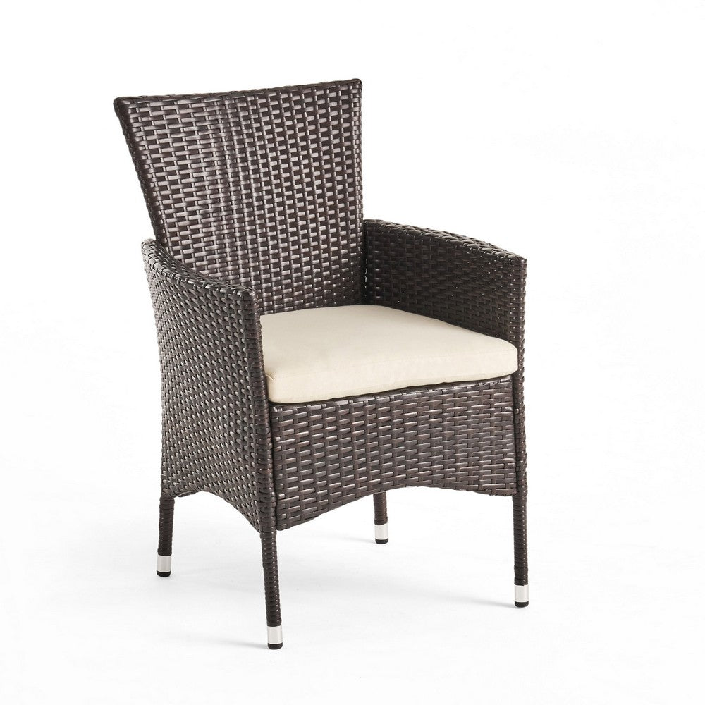 Clem Dining Chair Set of 2, Beige, Outdoor Dark Brown Wicker, Iron Frame -BM323426
