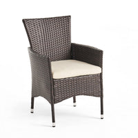 Clem Dining Chair Set of 2, Beige, Outdoor Dark Brown Wicker, Iron Frame -BM323426