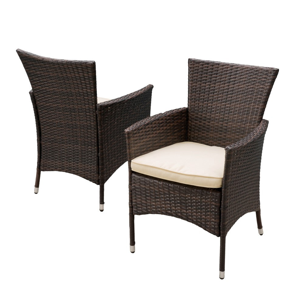 Clem Dining Chair Set of 2, Beige, Outdoor Dark Brown Wicker, Iron Frame -BM323426