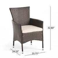 Clem Dining Chair Set of 2, Beige, Outdoor Dark Brown Wicker, Iron Frame -BM323426