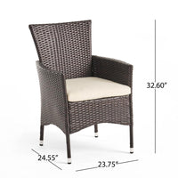Clem Dining Chair Set of 2, Beige, Outdoor Dark Brown Wicker, Iron Frame -BM323426