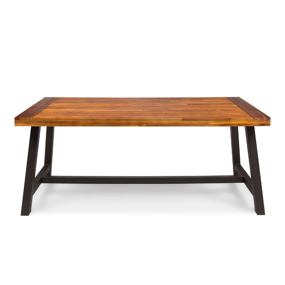 Carls Dining Table, Rectangular 71 Inch, Outdoor Light Brown Wood, Iron -BM323427
