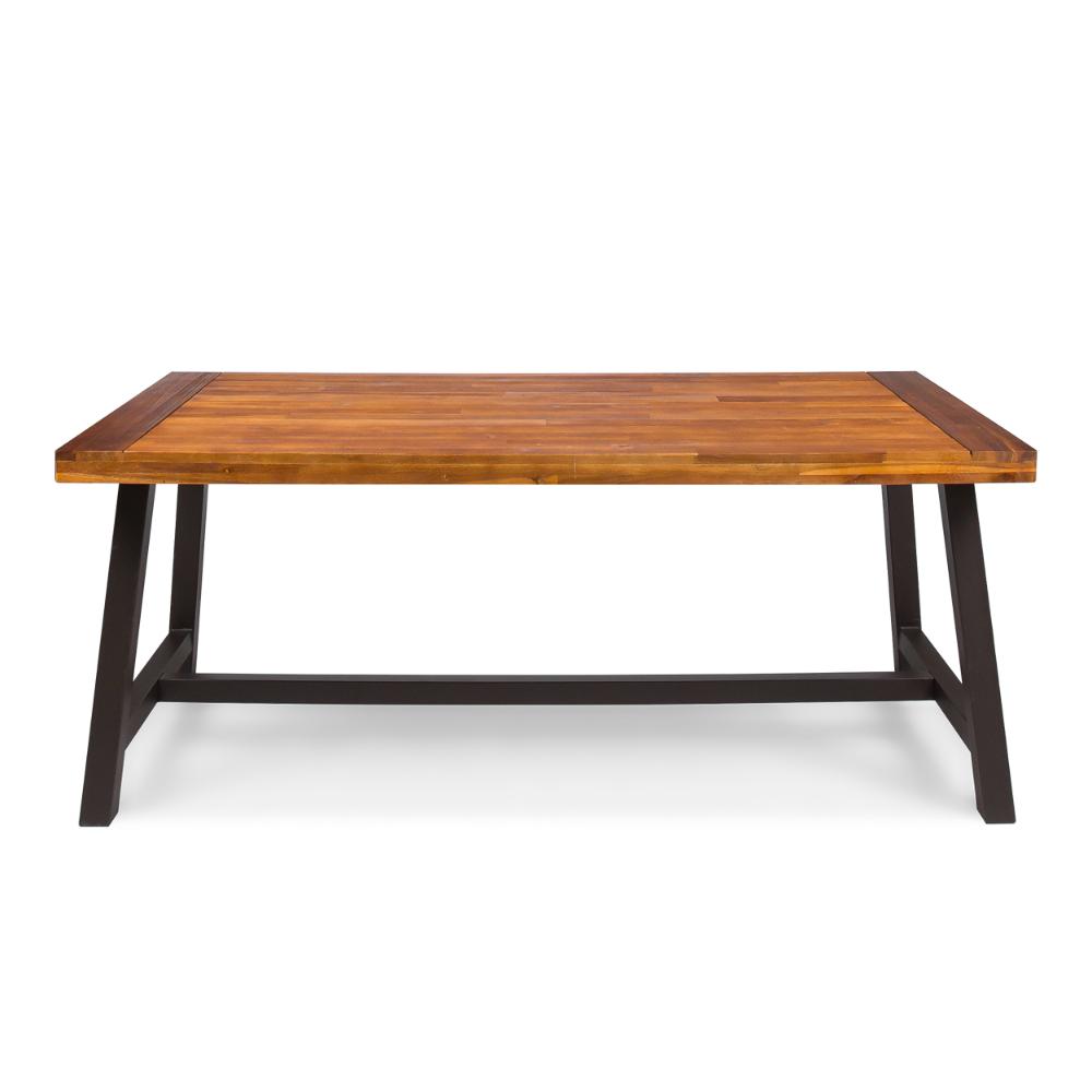 Carls Dining Table, Rectangular 71 Inch, Outdoor Light Brown Wood, Iron -BM323427